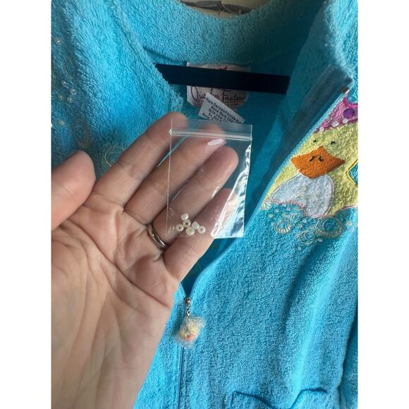 Quacker Factory Zip-Front Bright Blue Chenille Robe Rubber Duckies Size XS - Picture 8 of 16